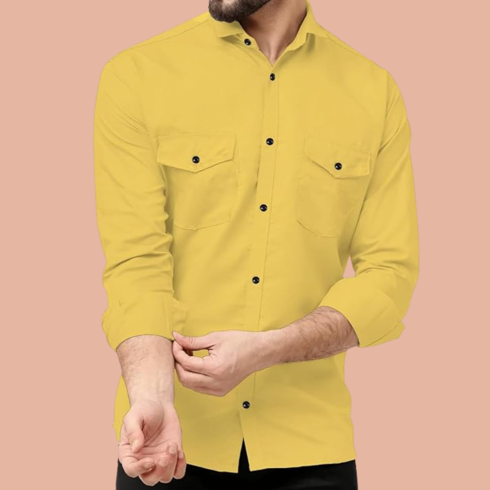 Rebelify Double Pocket MenS Casual Shirt - Regular Fit, Solid Spread Collar, Versatile Everyday Wear, Comfortable And Stylish De