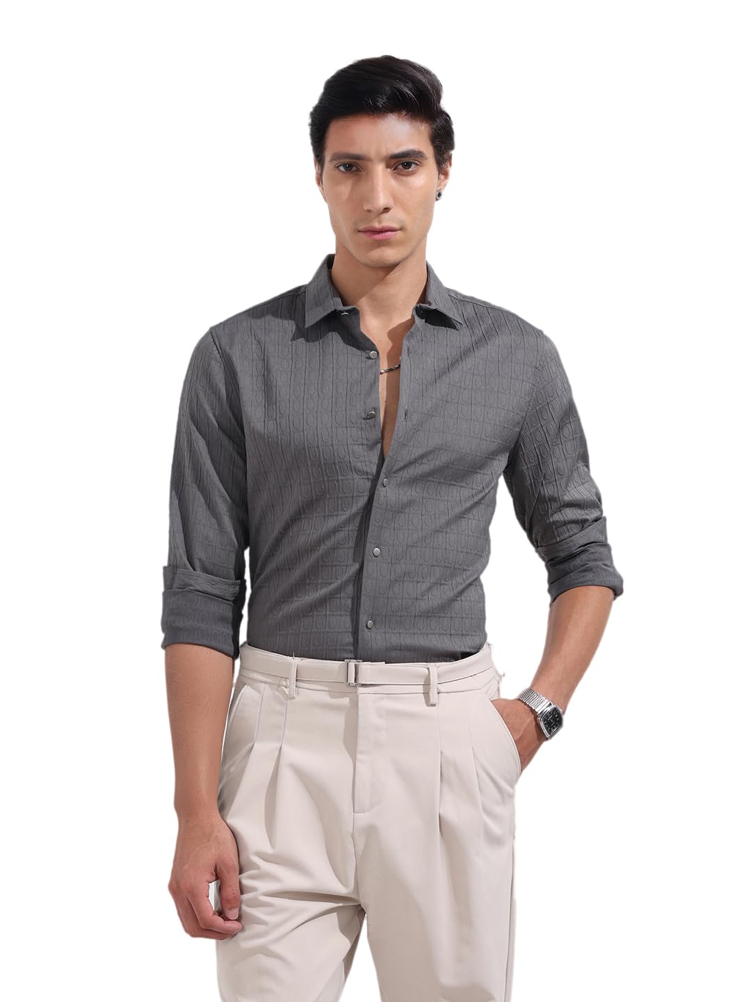 The Indian Garage Co Mens Regular Fit Textured Cutaway Collar Full Sleeves Party Sweater