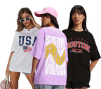 Juneberry Pure Cotton Oversized Loose Baggy Fit Drop Shoulder Half Sleeve Cool Front & Back Graphic Printed Round Neck T-Shirt F