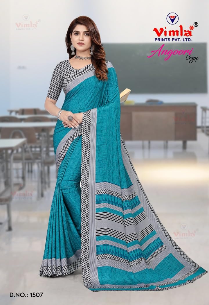 Vimla WomenS Mysore Crepe Silk Uniform Saree With Printed 6 Yard Length And Unstitched Blouse Piece Office Wear Saree
