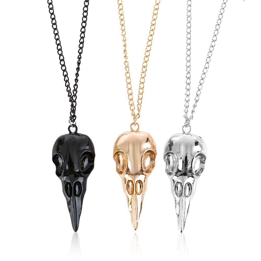 YOOESTORES82 Punk Metal Crow Skull Necklace. Hip Hop 3D Animal Bird Skull Pendant Necklace, Men Women Vintage Gothic Halloween J