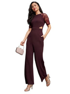 Miss Chase Womens Dark Purple Raglan Half Sleeve Solid Waist Cut-Out Regular Length Jumpsuit (MCSS25D93-84-289-05, Dark Purple,