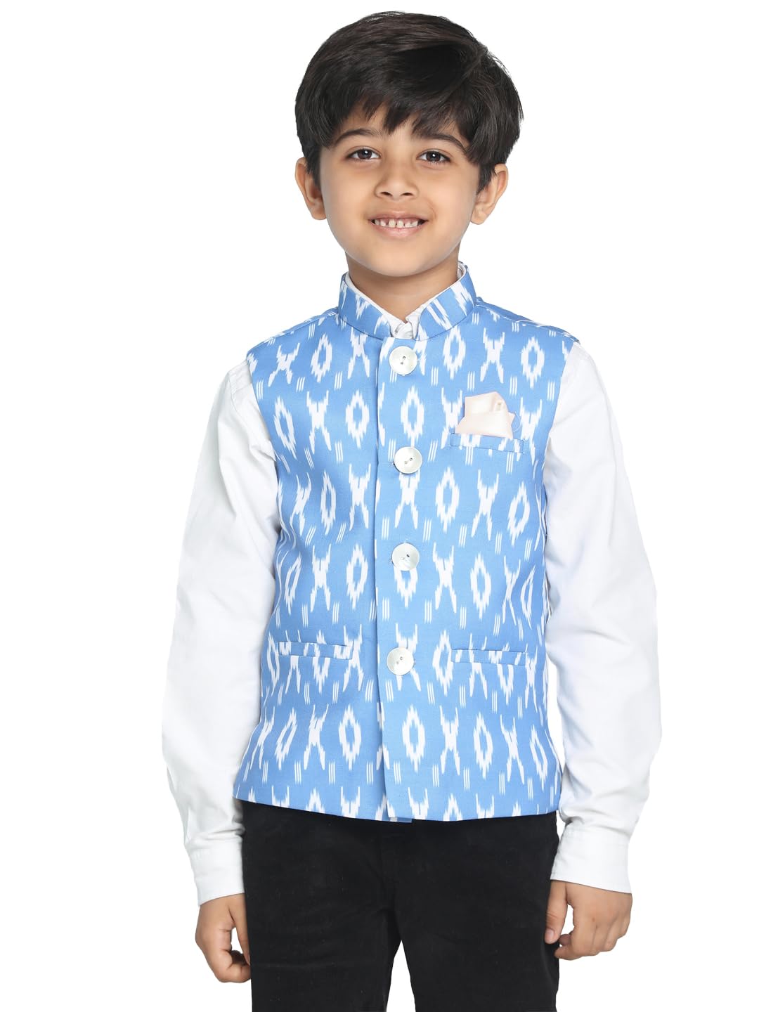 VASTRAMAY Boys Aqua Blue Ikkat Nehru Jacket_VASBJ068AQ_34
