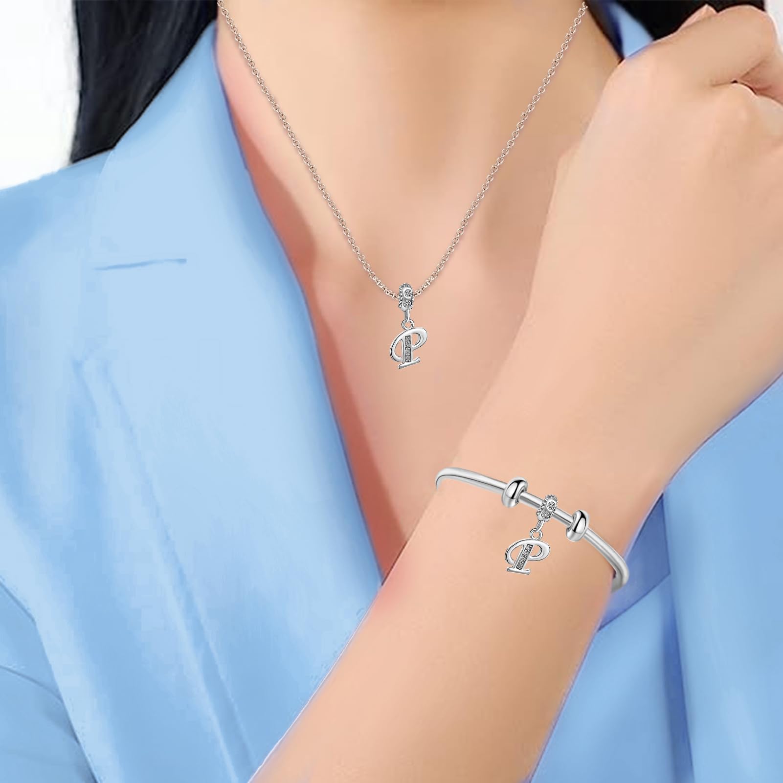 JMQJewelry P Letters Initials P Dangle Mom Grandma Wife Alphabet Crystal Charms for Bracelets Sister Christmas Dad Papa Jewelry