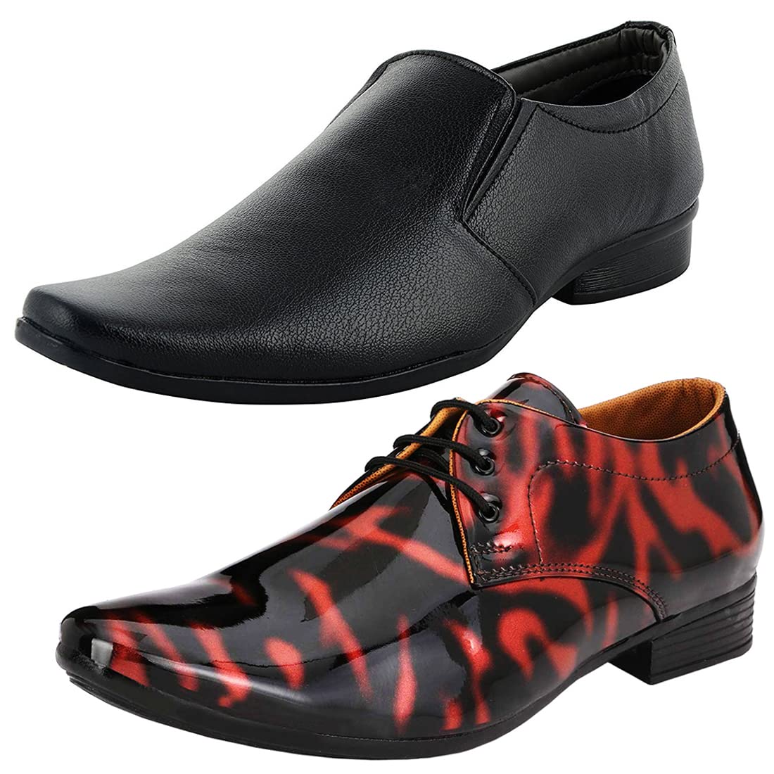 Latest Trendy Formal Shoes/Party Shoes/ 2 Shoes Combo with Free Belt for Men and Boys (BAZAAR7795_VTR01BlkRed2003Blk) Multic 10