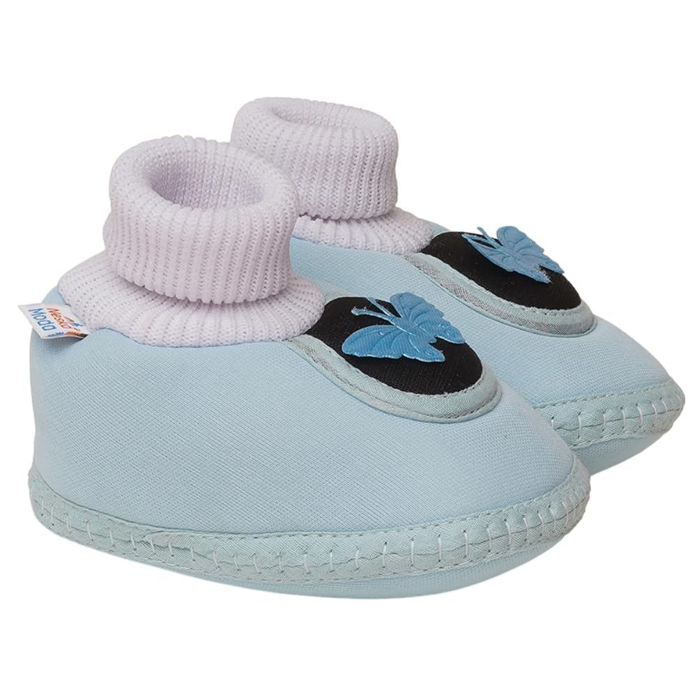 Neska Moda 0 To 6 Months Baby Girls SlipOn Cotton Shoe/Booties (Light Blue,Black)Btb4970 0-6