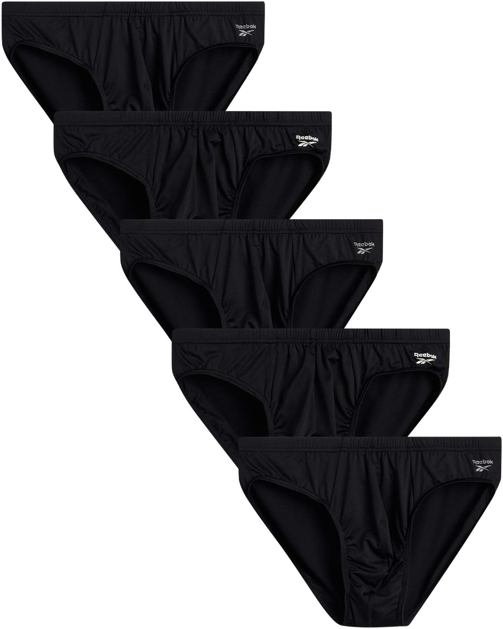 Reebok Men's Underwear - Quick Dry Performance Low Rise Briefs (5 Pack), Size Medium, All Black