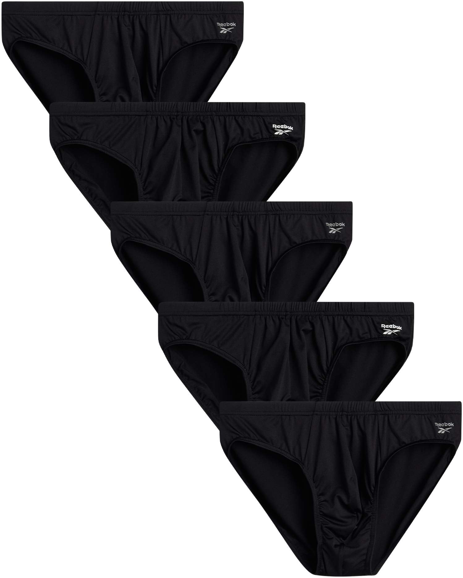 Reebok Men's Underwear - Quick Dry Performance Low Rise Briefs (5 Pack), Size Medium, All Black
