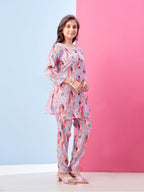 Aarika Girls Casual Wear Pink Colour Leaf Print Polyester Co-ord Set-8-15 Years (KP-TR-K-1060)