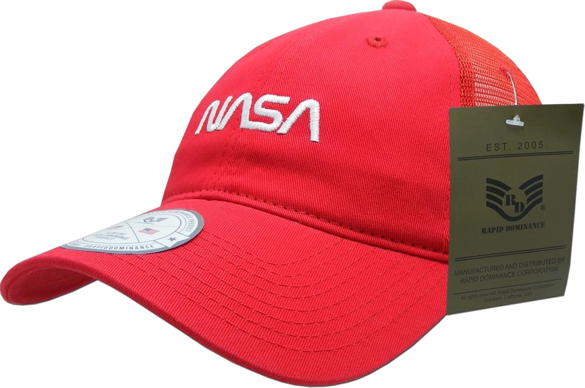 NASA Relaxed Trucker Caps, Worm, Red
