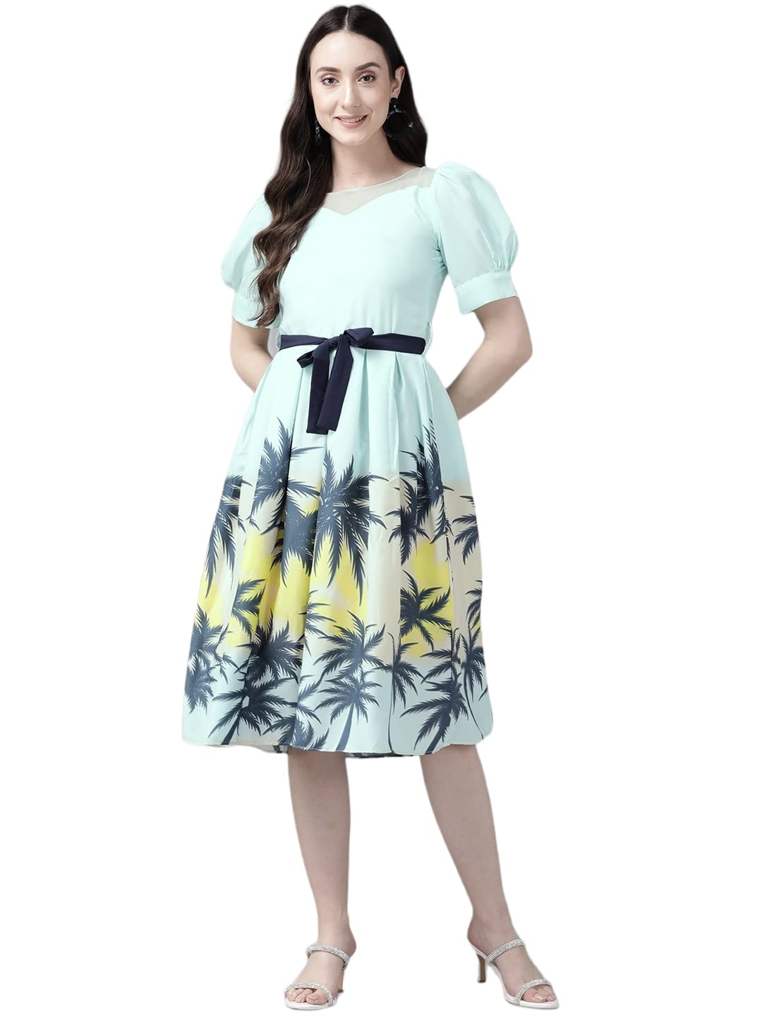 Aarika WomenS Georgette Skater Knee-Length Dress (Dr-Aw-602_Sea Green