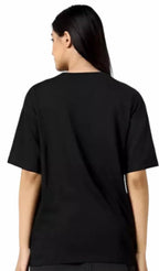 Women Oversized T Shirt | Valak Round Neck Cotton Printed Loose Fit Black T-Shirt