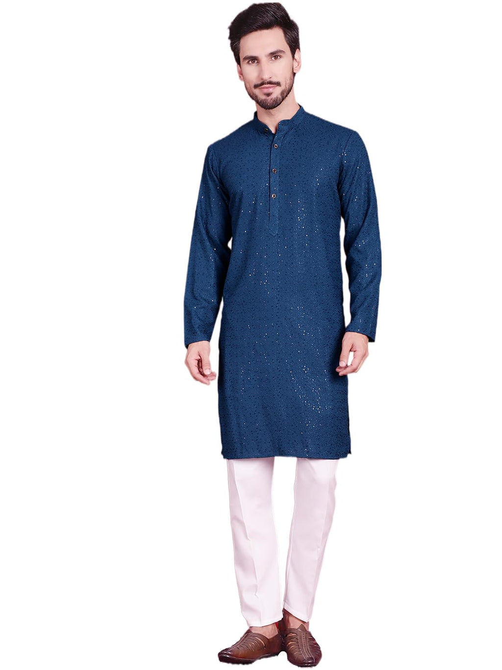 Jompers Mens Sequins Chikankari Kurta Pyjama Set