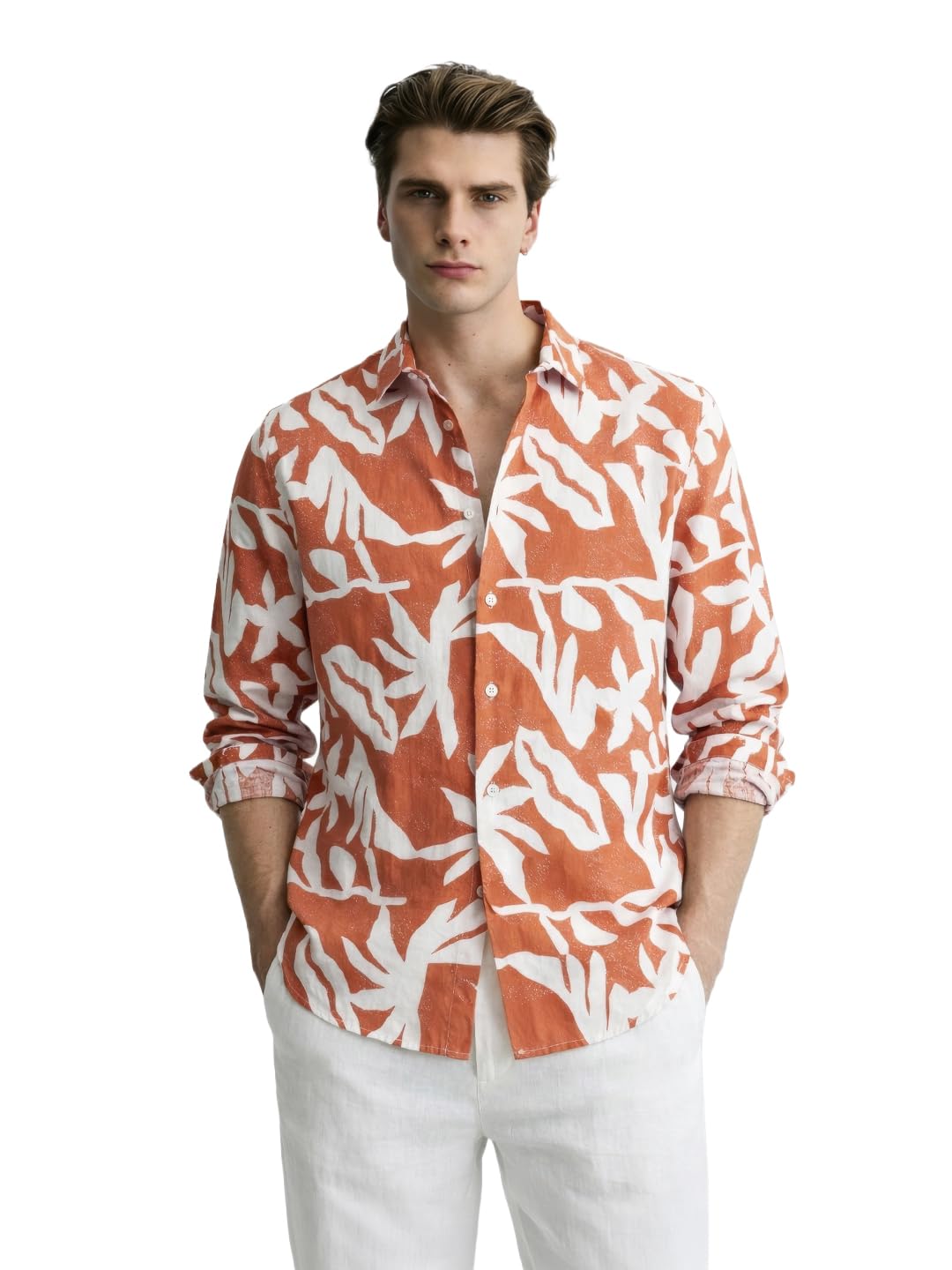 The Indian Garage Co Mens Slim Fit Printed Cutaway Collar Full Sleeves Resort Shirt