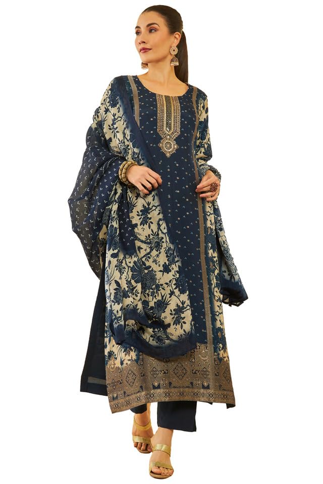 Soch Women Brocade Floral Printed Suit Set with Zardosi Work