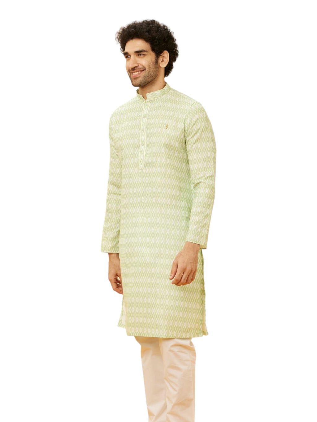 Manyavar Mens Harlequin Printed Kurta Pyjama Set (Green,XXL)