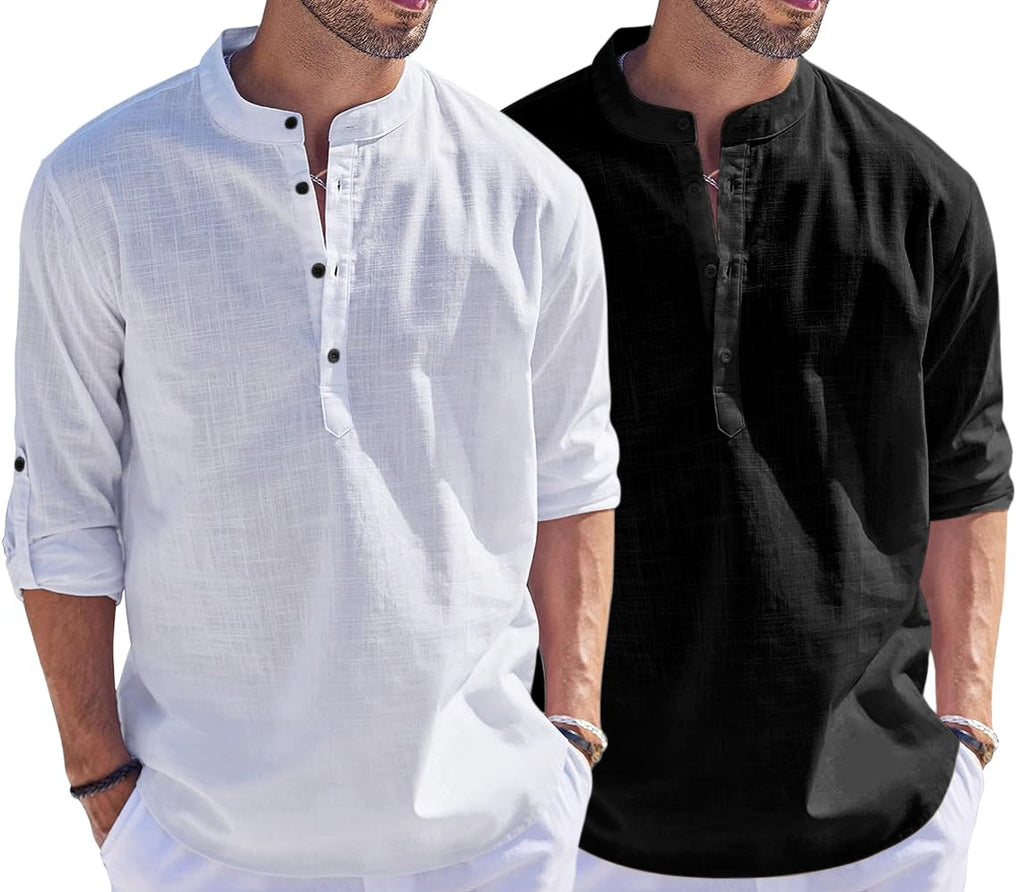Hemrin Combo Of Men Solid Cotton Blend Straight Kurta Shirt Pack Of 2