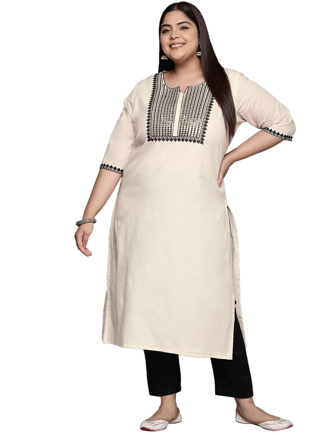 Libas Extra Love WomenS Cotton Yoke Design Straight Kurta (25247_Off White_3Xl)