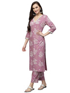 Stylum Women'S Floral Printed Rayon Kurta Pant Set (Purple)