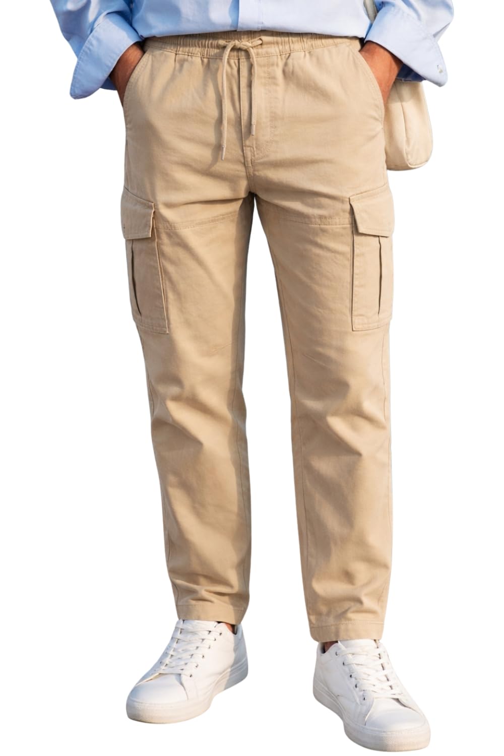 Men Beige Solid Flat Front Casual Trousers 36