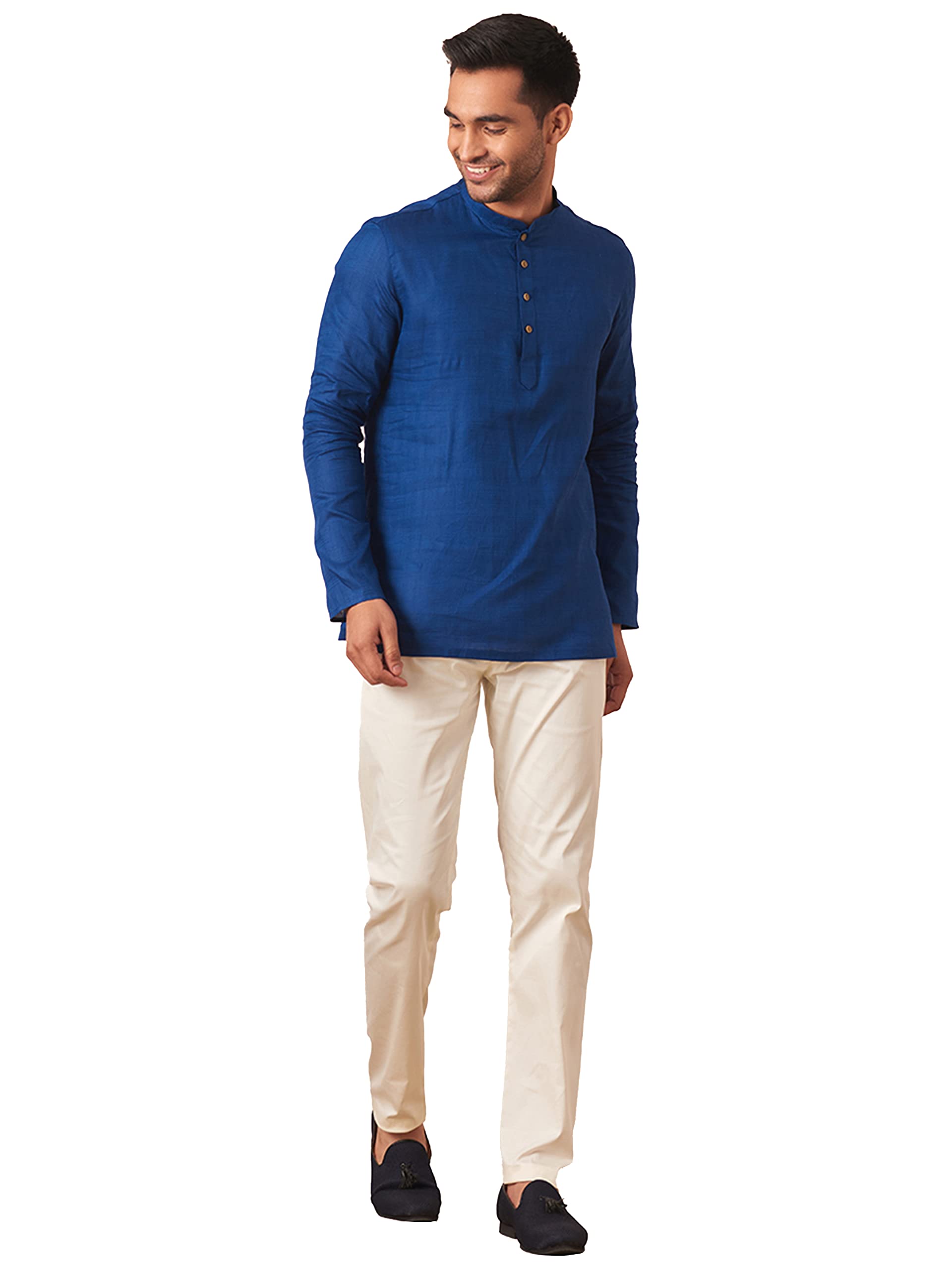 Manyavar MenS Short Kurta, Full Sleeves Mandarin Collar Ethnic Waist Length Kurta Only, Kurta For Festival, Wedding, Cotton (Gr