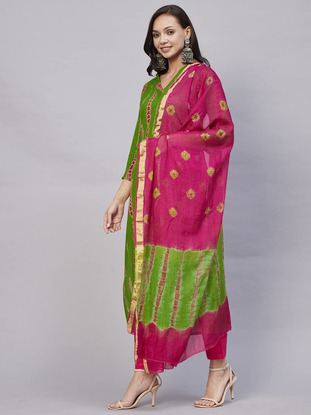 ANNI DESIGNER Womens Rayon Straight Printed Kurta with Pant & Dupatta (SIBORI-Methi-NW_L_Green_Large)
