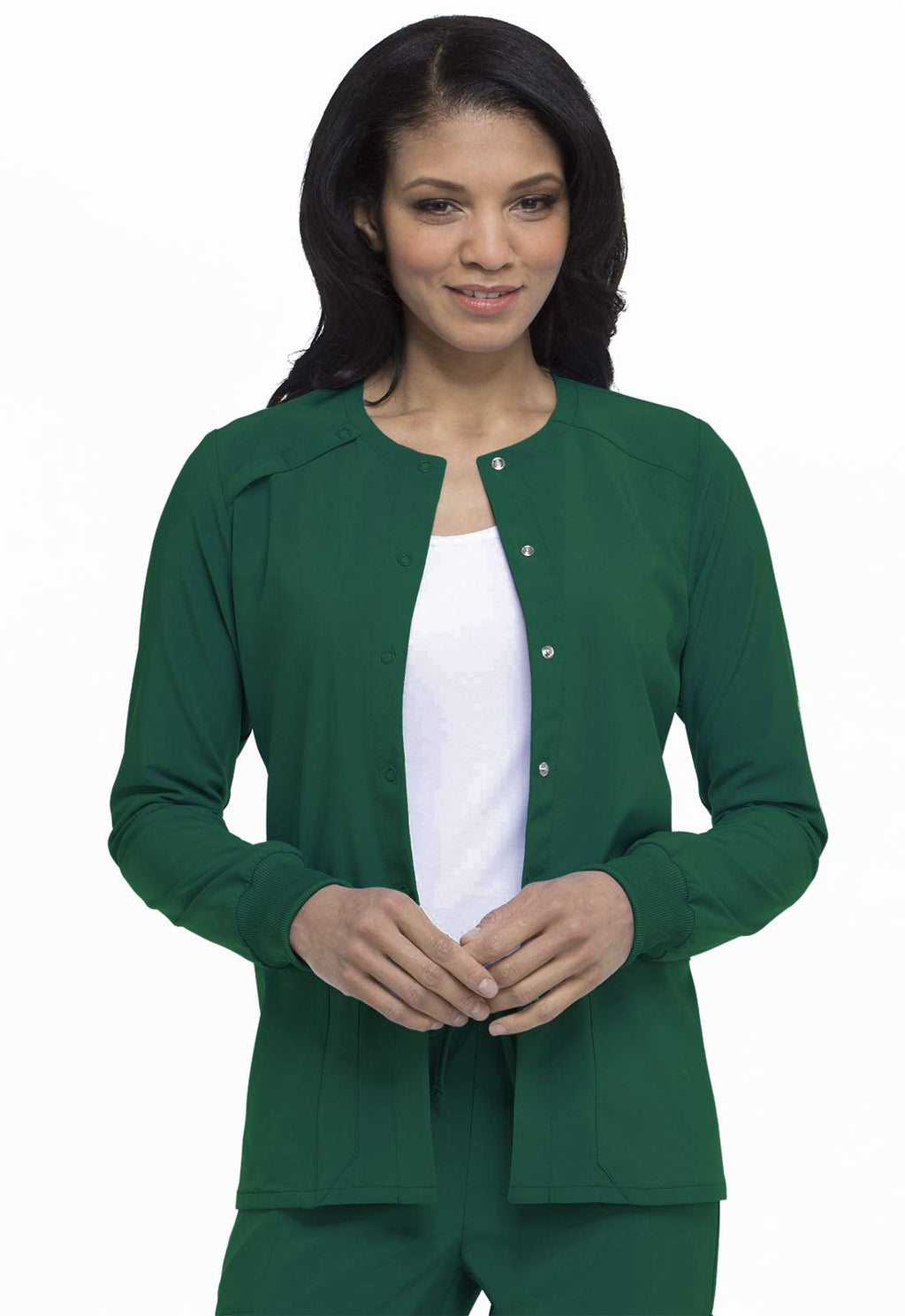 Dickies Scrub Jackets For Woman Snap Front Warm-up Jacket With 2 Pockets - DK305, M, Hunter Green