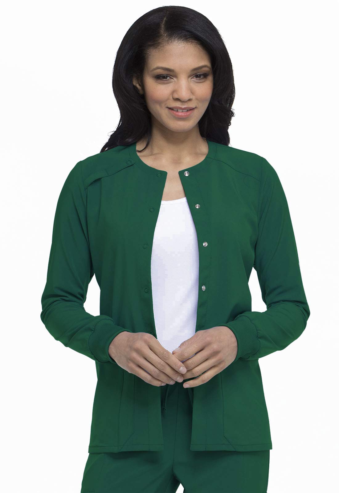 Dickies Scrub Jackets For Woman Snap Front Warm-up Jacket With 2 Pockets - DK305, M, Hunter Green