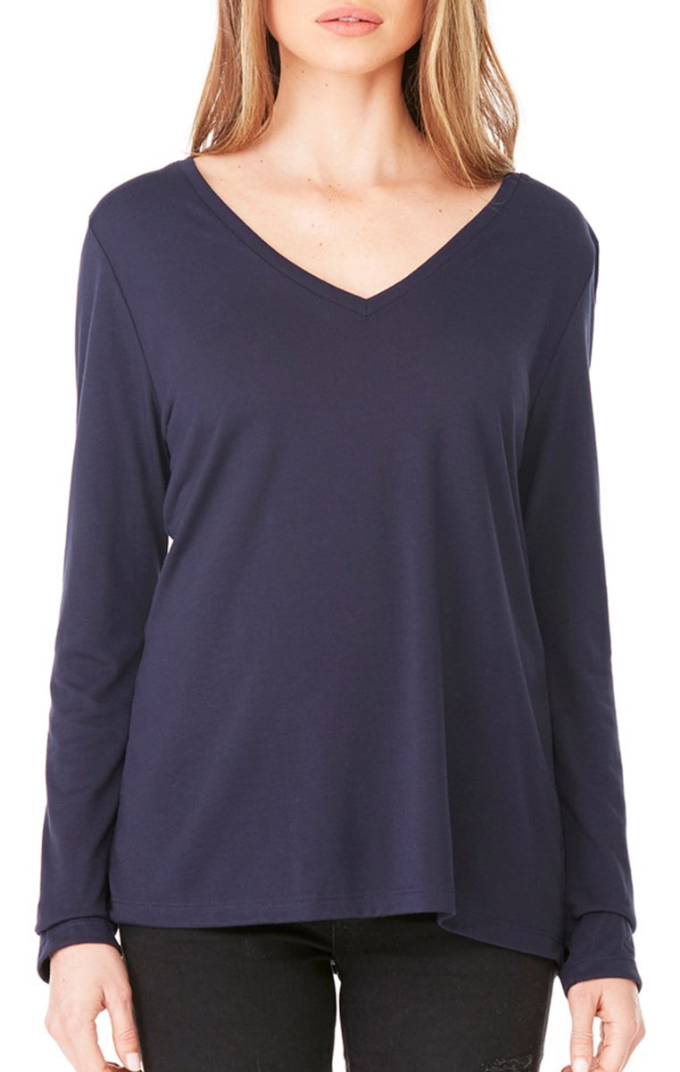Ladies Flowy Long-Sleeve V-Neck - WHITE - S(D0102H7WQXP)