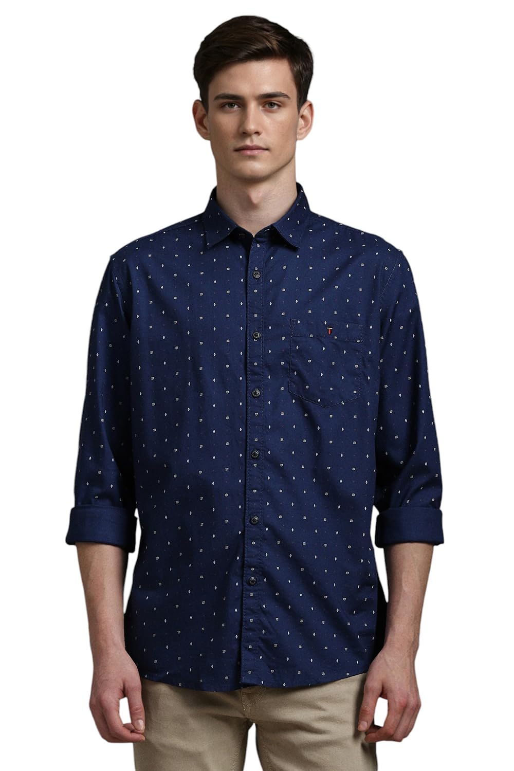 Louis Philippe Men Cotton Letter Print Slim Fit Shirt (Lrsfnslbn83841_Navy, 42)