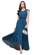 Miss Chase WomenS V-Neck Ruffled Sleeve Solid Embellished Maxi Dress With Pockets (Mcaw21D06-17-229-06, Royal Blue, Xl)