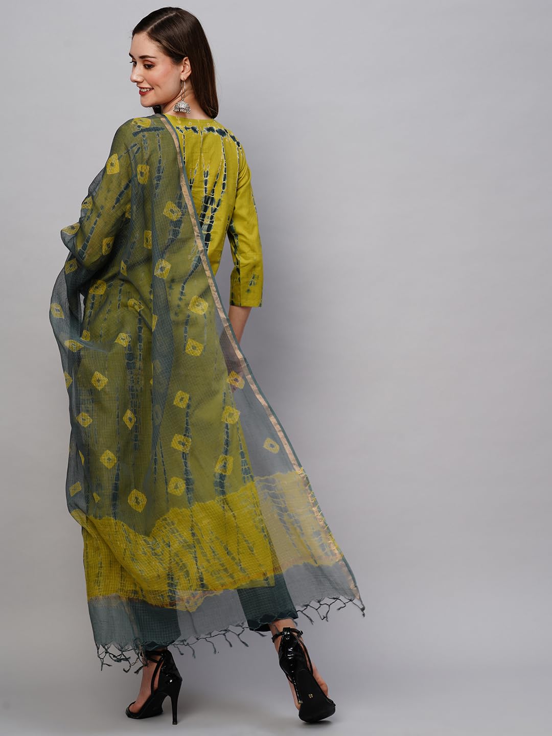 ANNI DESIGNER Womens Cotton Blend Staright Printed Kurta with Pant & Dupatta (Bhumi Green_S_Green_Small)