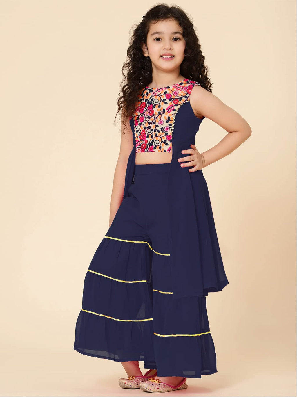 A.T.U.N. (ALL THINGS UBER NICE) Girls Ethnic Indo-Western Embroidered Sharara Set