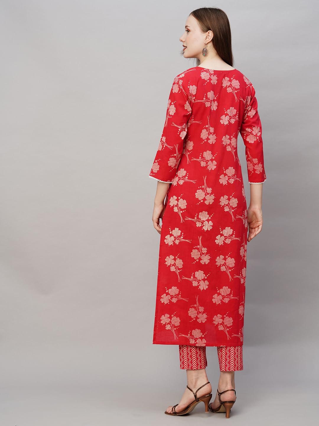 ANNI DESIGNER Womens Cotton Blend Printed Straight Kurta with Pant (Lalbagh Red_M_Red_Medium)