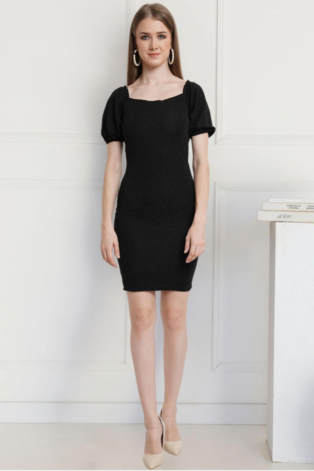 Popwings Casual Bocycon Designer Dress For Women Black