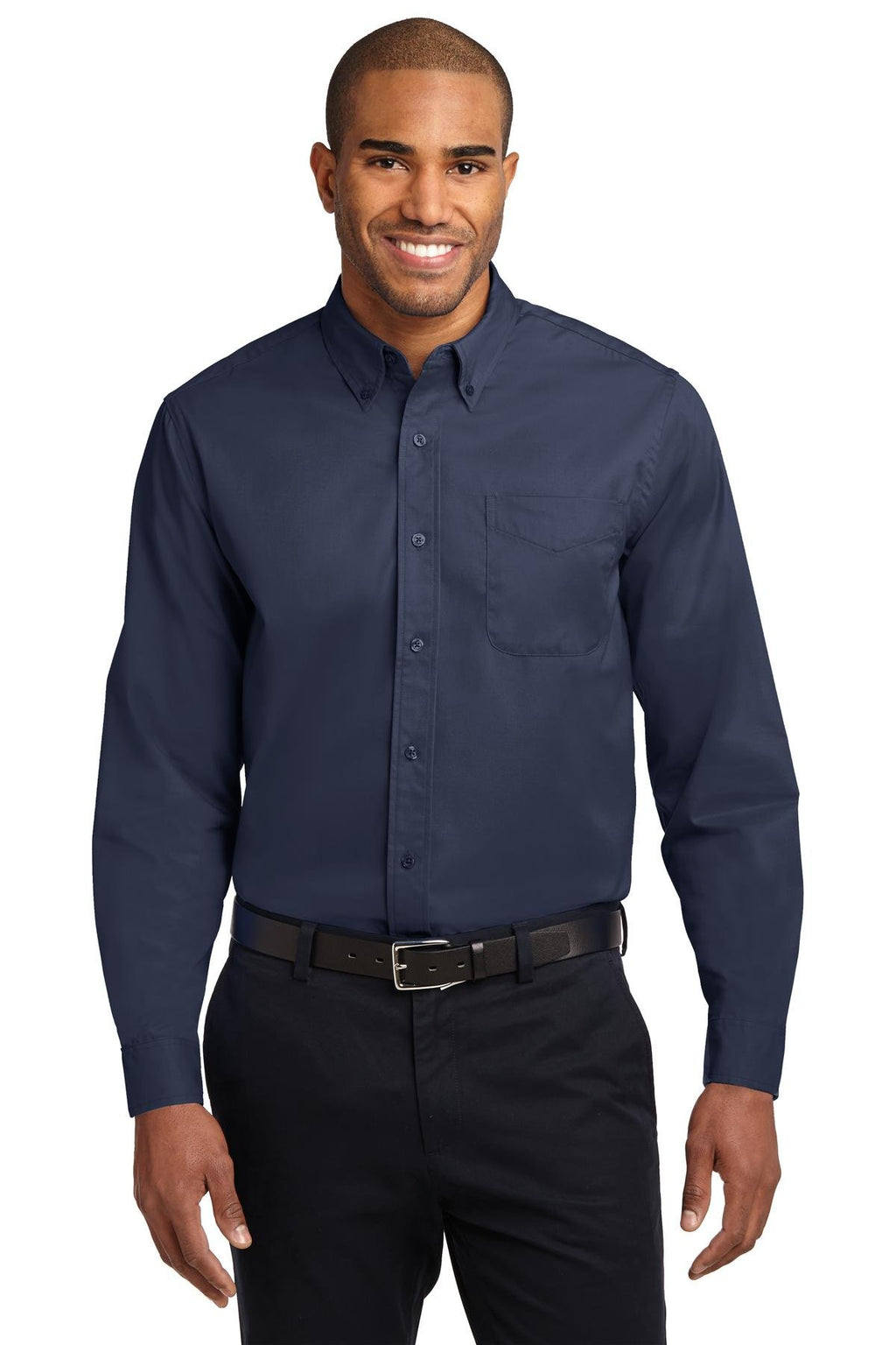 Port Authority Tall Long Sleeve Easy Care Shirt 3XLT Navy/ Light Stone