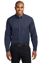 Port Authority Tall Long Sleeve Easy Care Shirt 3XLT Navy/ Light Stone