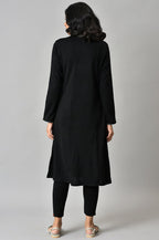 W For Woman Plus Size Black Acrylic Statement Winter Kurta