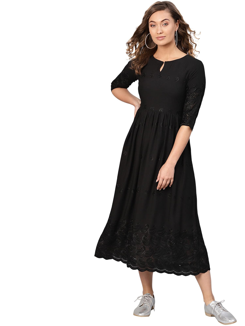 Libas WomenS Rayon Fit And Flare Maxi Dress (8404Mj_Black