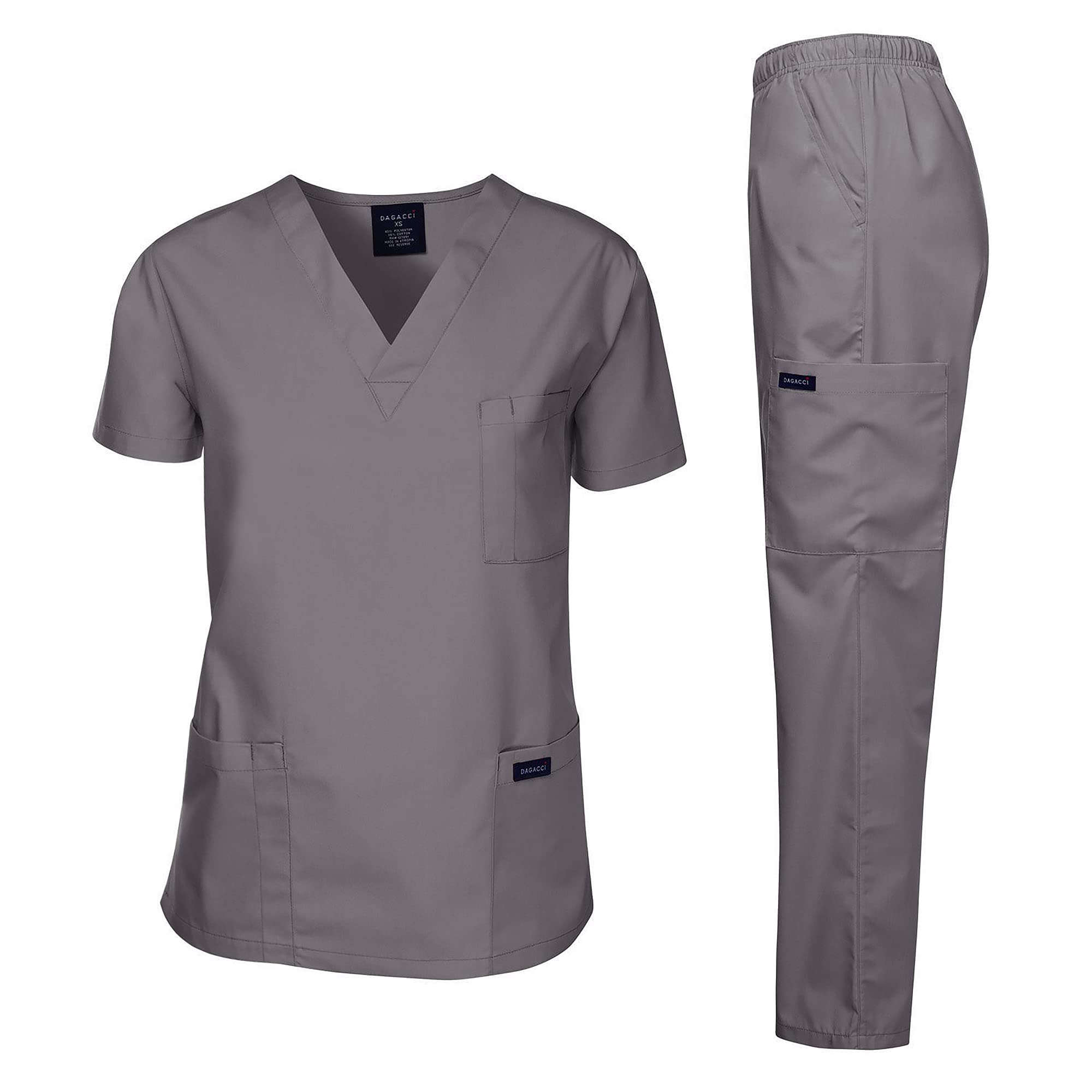 Dagacci Scrubs Medical Uniform Women and Man Scrubs Set Medical Scrubs Top and Pants, Petwer Gray, Medium