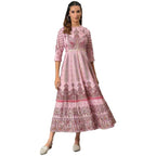 W For Woman Light Pink Floral Printed Foil Sequin A-Line Synthetic Dress