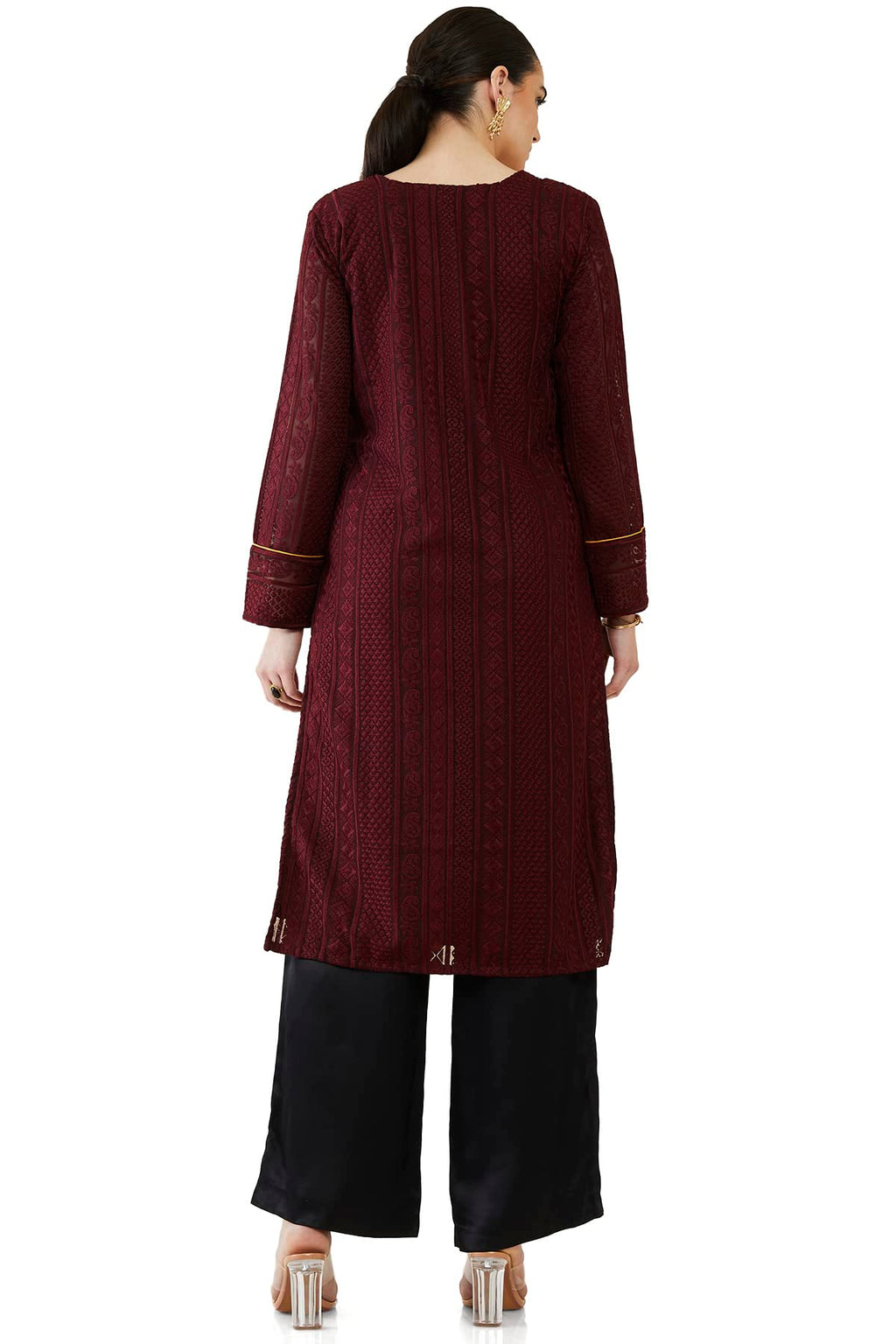Soch Women Maroon Georgette Embroidered Kurta