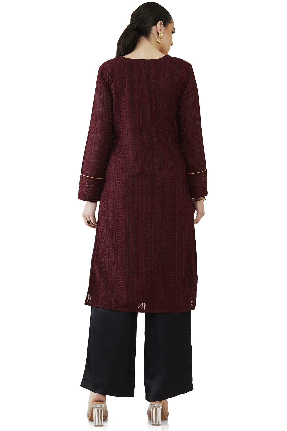 Soch Women Maroon Georgette Embroidered Kurta
