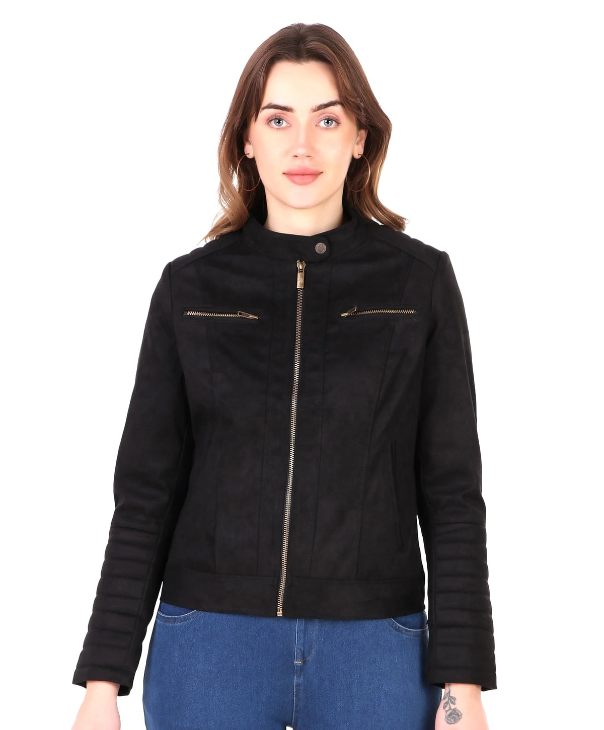 MUTEME Black Suede Faux Leather Jacket For Womens 3