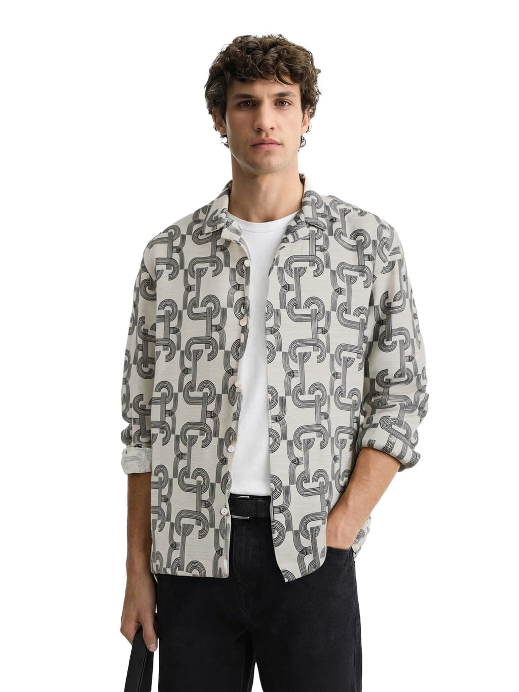 The Indian Garage Co Mens Relaxed Fit Printed Cuban Collar Long Sleeves Resort Sweater