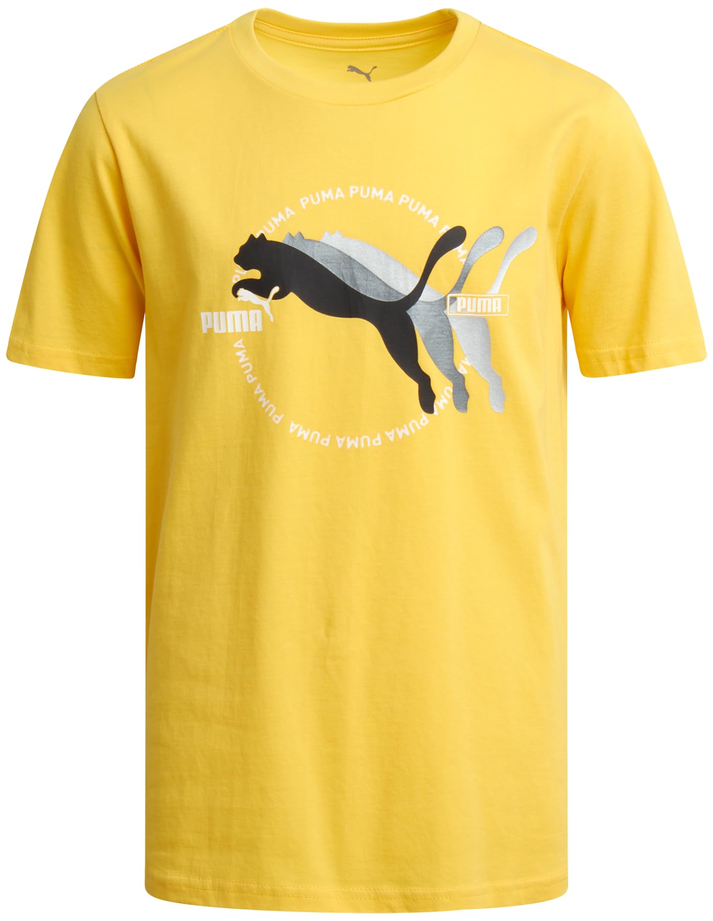 PUMA Boys' T-Shirt - Cat Logo T-Shirt for Boys - Athletic Crewneck Short Sleeve Tee (S-XL), Size Medium, Sunny Yellow