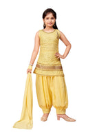 Aarika Girls Ethnic Wear Yellow Colour Sequin Embroidery Lace Work Georgette Kurti Patiala Set (4-10 Years)