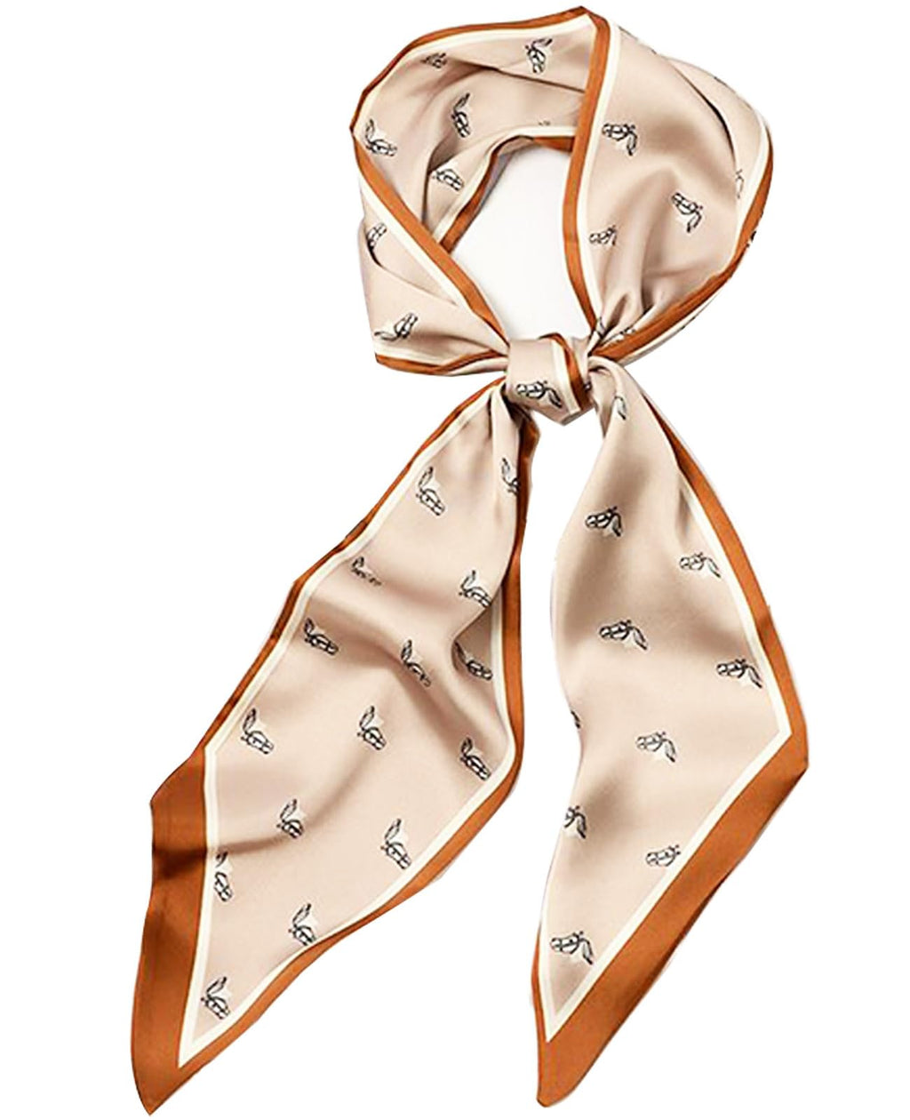 Clysoru Silk Neck Scarf Printed Scarves Head Women'S Fashion Oblique Angle Satin Scarfs For Bag Hair 59    X 5.9    (Khaki white