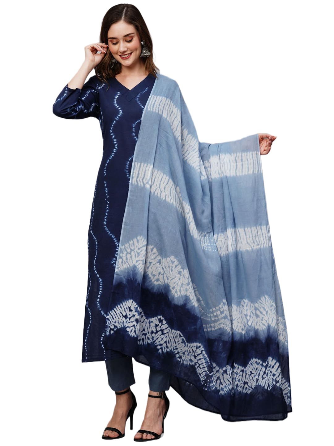 ANNI DESIGNER Women's Cotton Blend Staright Printed Kurta with Pant & Dupatta (Urmila Blue_XL_Blue_X-Large)