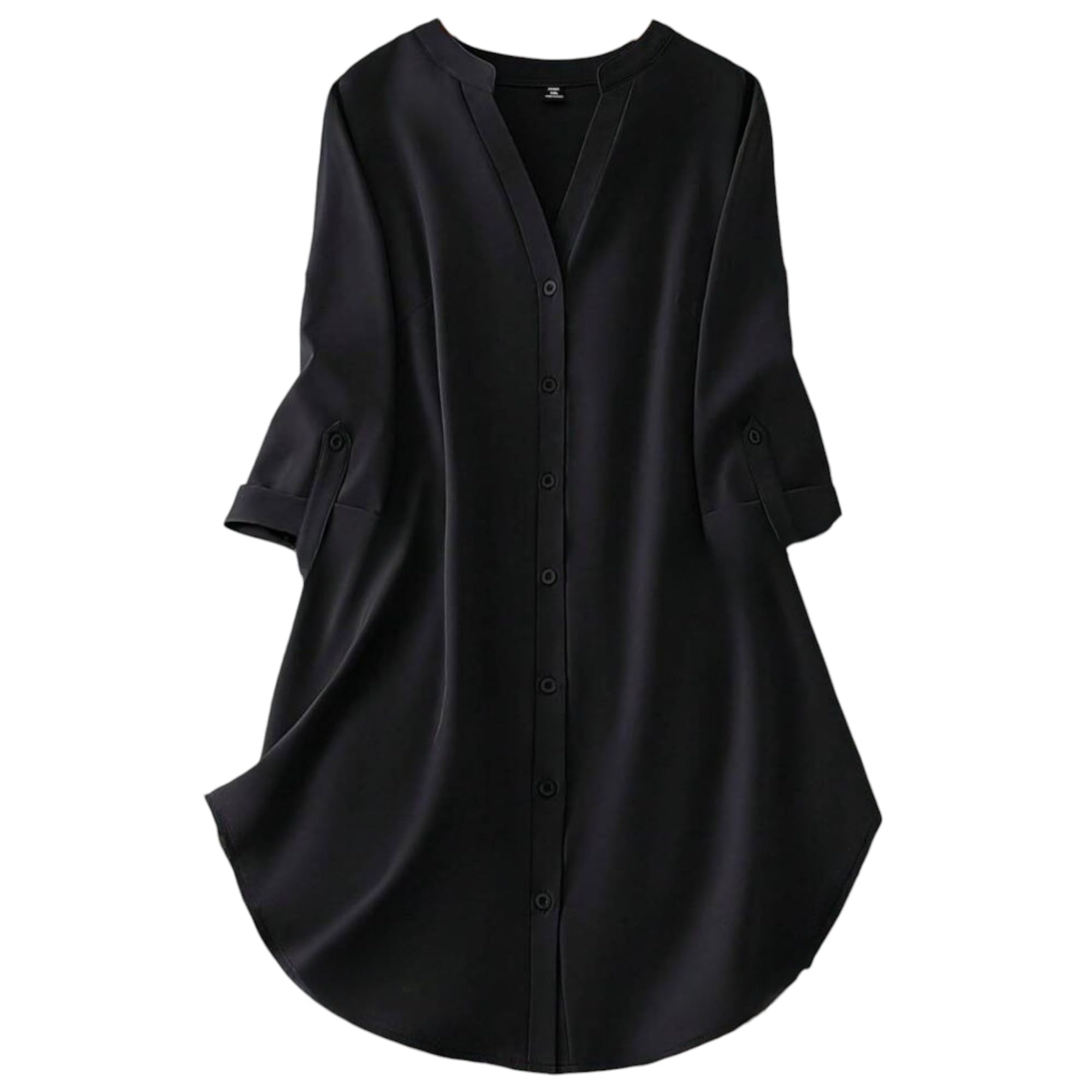 Gufrina Dresses For Women||Viscose Rayon Solid Button Front Shirt Dress For Women || Roll Tab Sleeve & Collared Neck Flared Dres